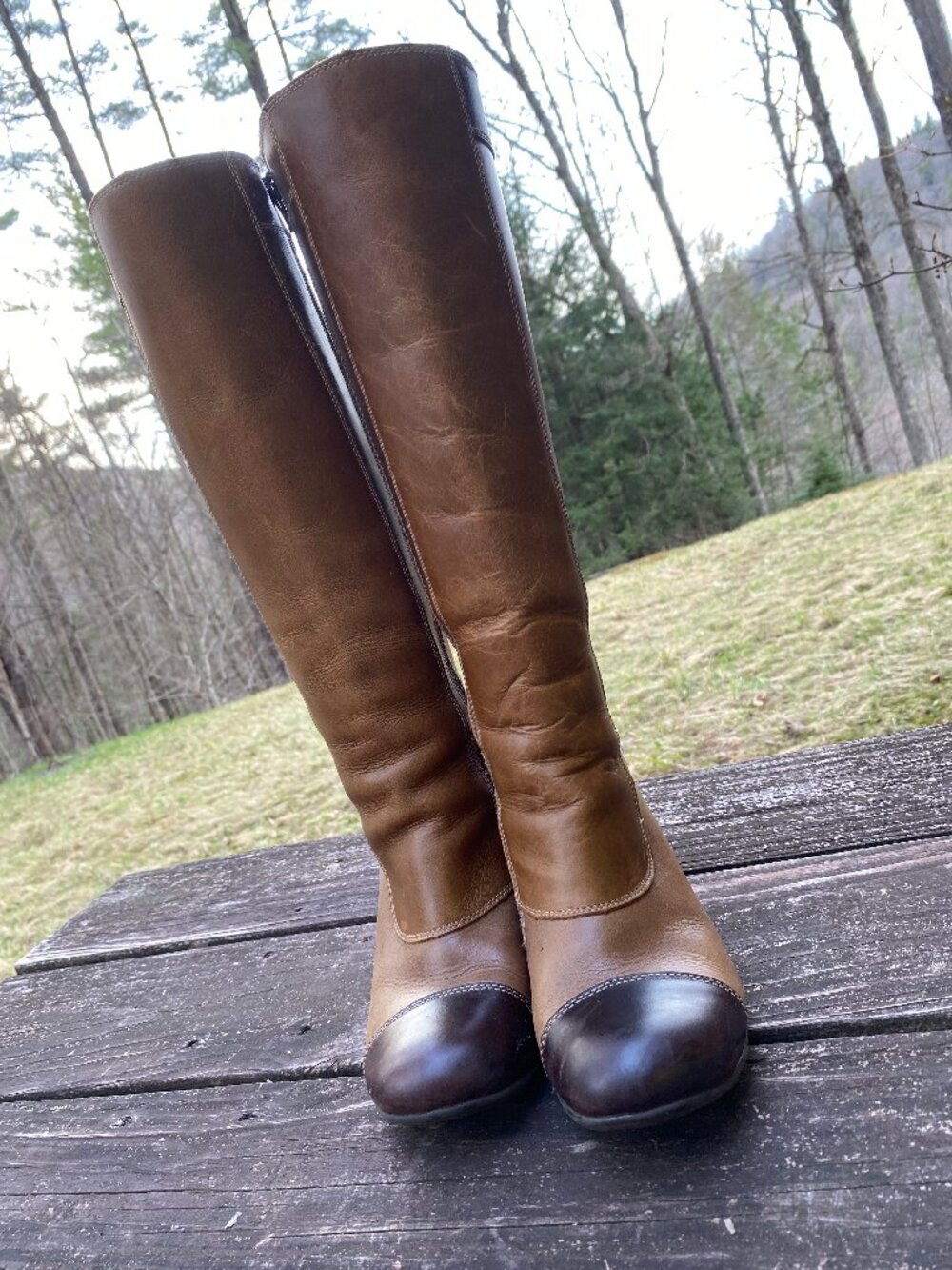Vintage Fly London Two Tone Leather Wedge Full Zip tall Boots-Size 39/8.5 USA - Picture 4 of 7